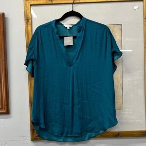 Elegant Teal V-Neck Blouse
